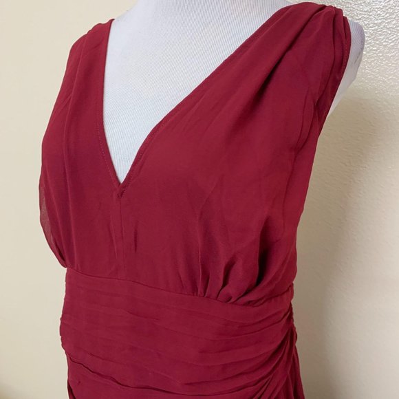 Ever Pretty Double V Neck Chiffon Semi Formal Evening Gown Sz 18 Burgundy - Picture 3 of 10
